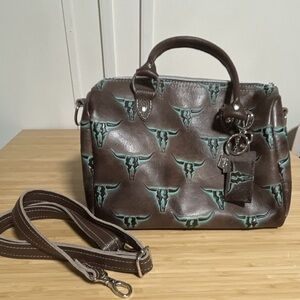 Brown and Teal Designer Shoulder Bag
